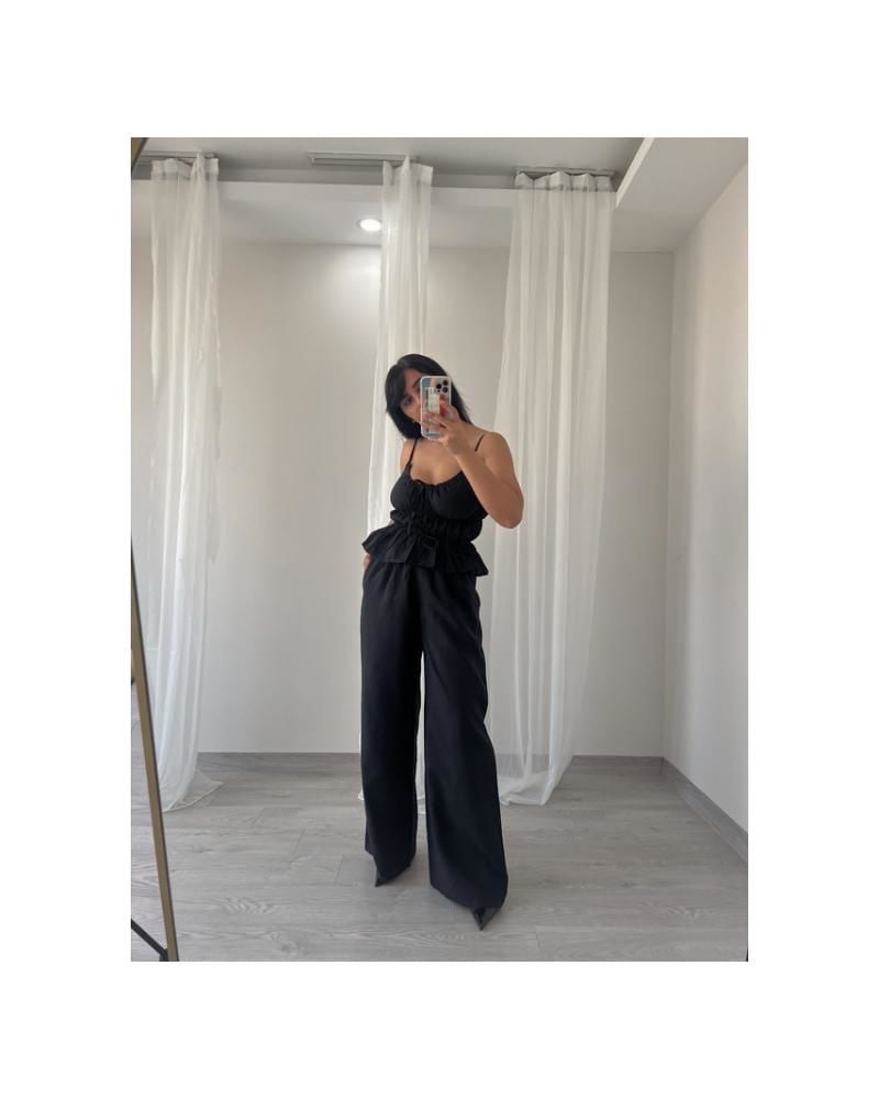 Lacivert Büzgülü Bluz Pantolon Takım