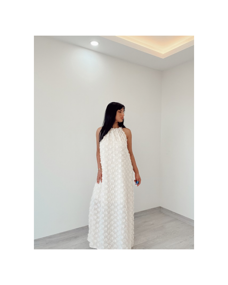 Beyaz Yaka Bağlamalı Elbise