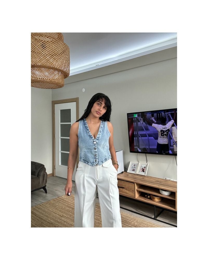 Açık Mavi Kot Yelek