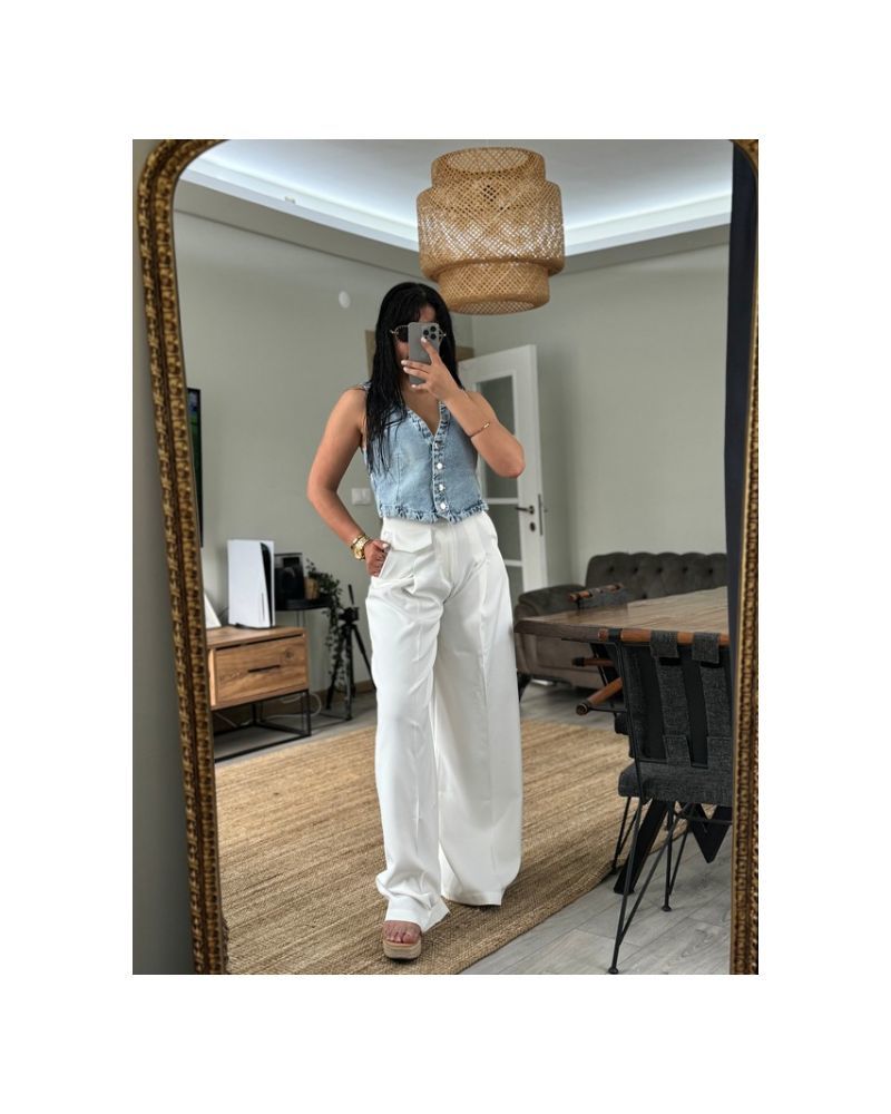 Beyaz Kumaş Pantolon