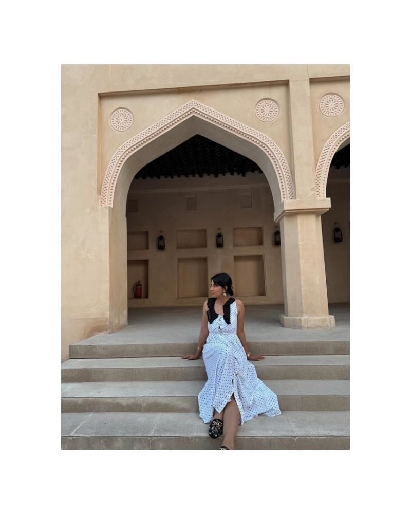 Beyaz Puantiyeli Bebe Yaka elbise