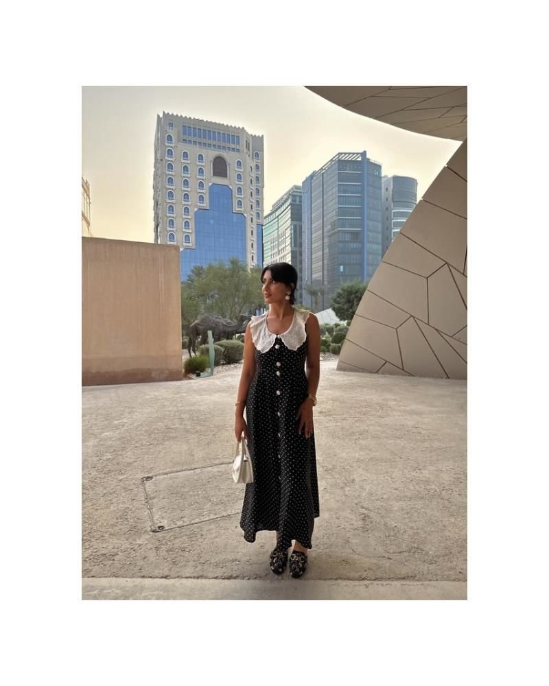 Siyah Puantiyeli Bebe Yaka Elbise