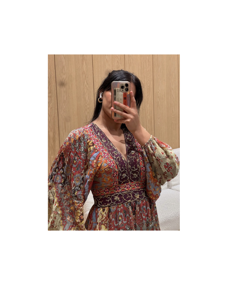 İşlemeli Etnik Desen Elbise