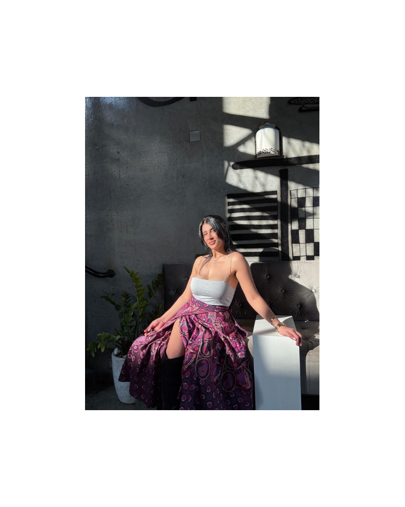 Etnik Desen Bağlamalı Etek Mor