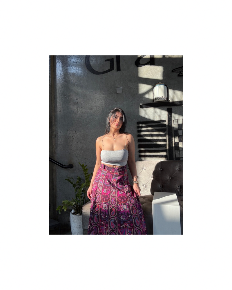 Etnik Desen Bağlamalı Etek Mor