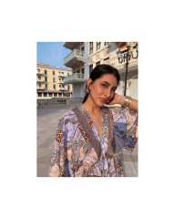 Leopar Lila İpek Elbise