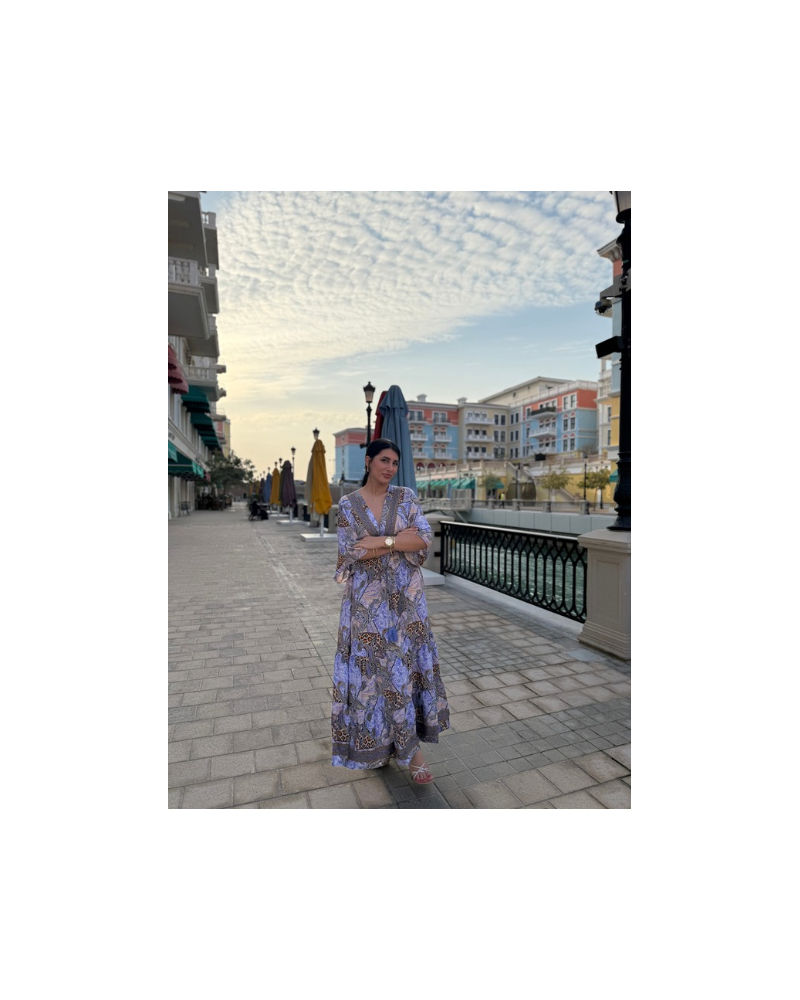 Leopar Lila İpek Elbise