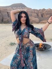 Kelebek kol petrol yeşili bohem takım