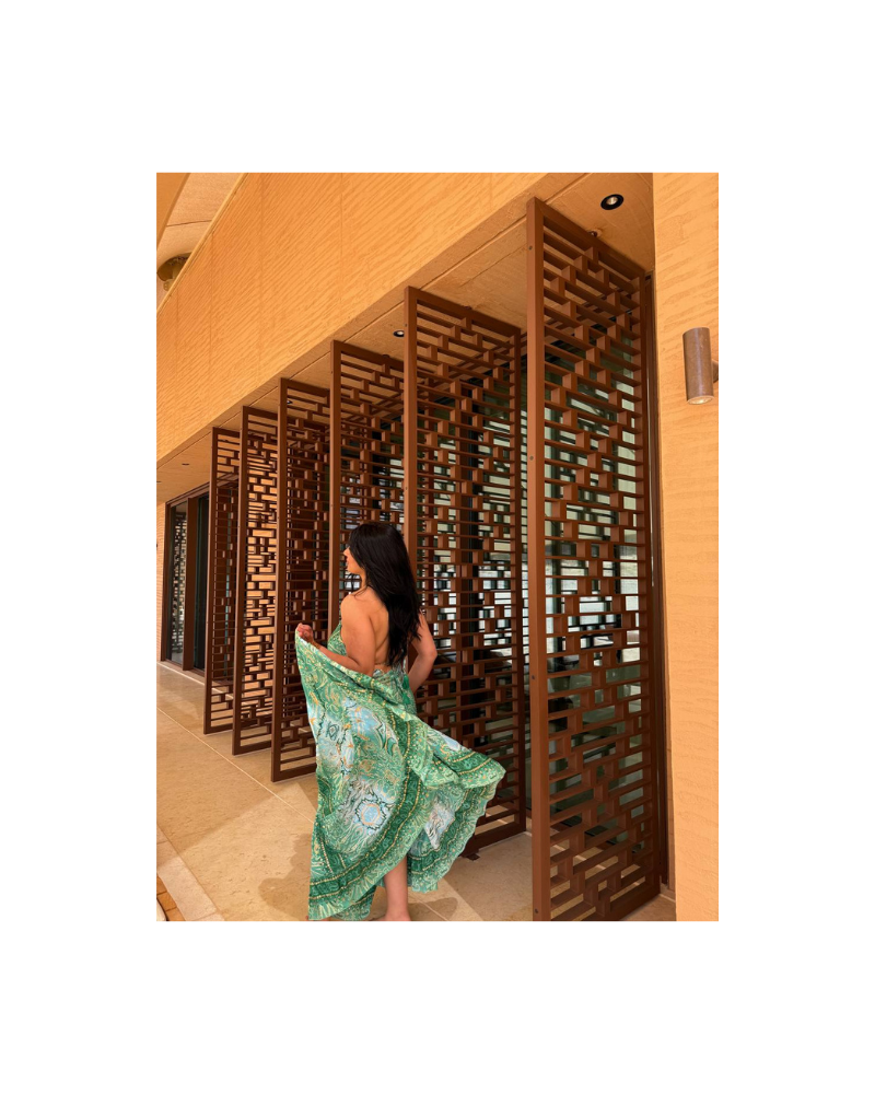 Sırt bağlamalı live yeşil bohem elbise