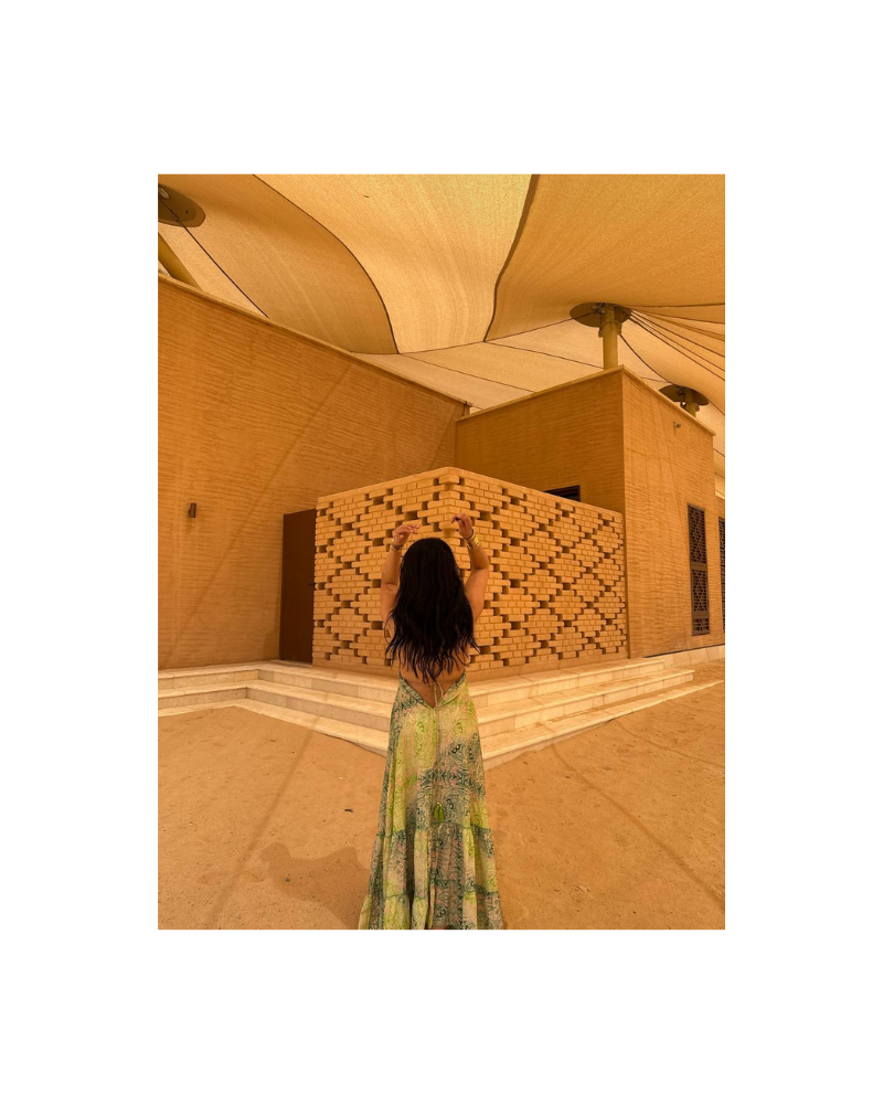 Sırt bağlamalı yeşil bohem elbise