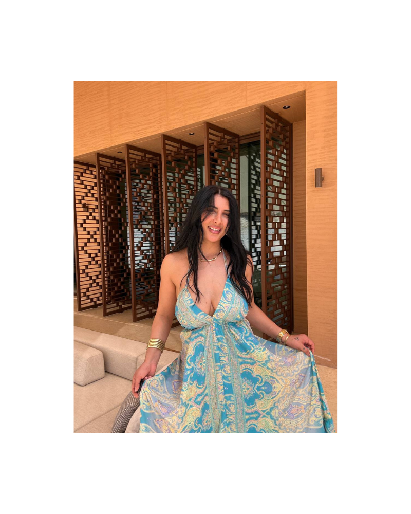 Soft mavi bohem elbise