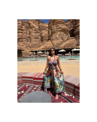 Sırt bağlamalı mix bohem elbise