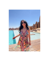 Sırt bağlamalı mix bohem elbise
