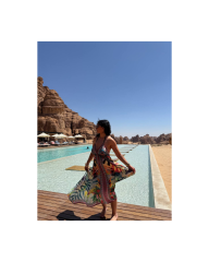 Sırt bağlamalı mix bohem elbise
