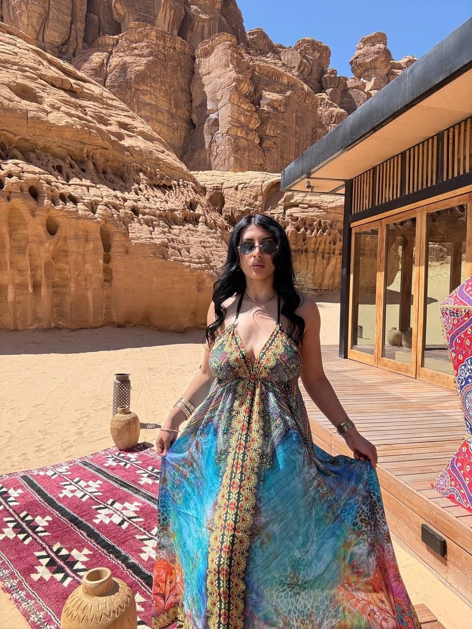 etnik desen live mavi elbise