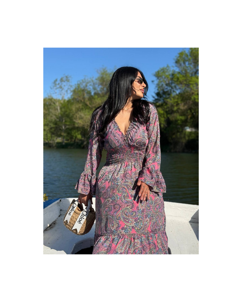 madonna yaka mor elbise