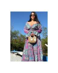 madonna yaka mavi mor elbise