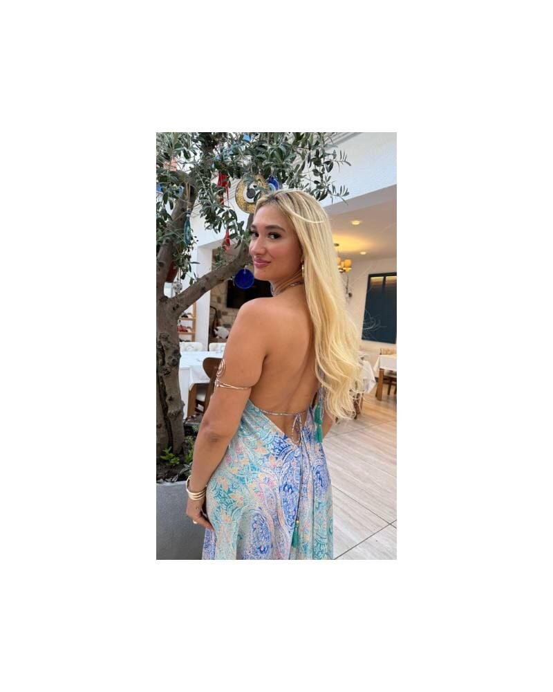 MAVİ SIRT DEKOLTELİ ELBİSE