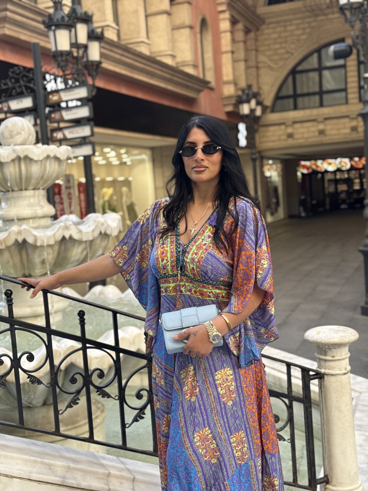 Mor karışık desen elbise