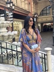 Mor karışık desen elbise