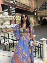 Mor karışık desen elbise