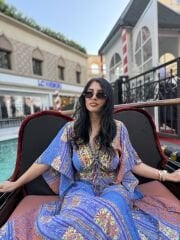 Mor karışık desen elbise