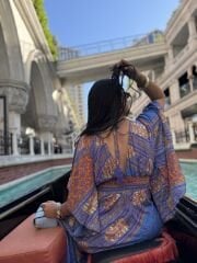 Mor karışık desen elbise