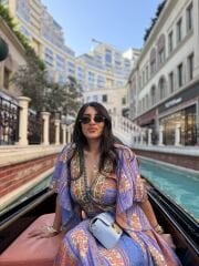 Mor karışık desen elbise