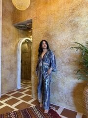 Lacivert ipek pantolon takım