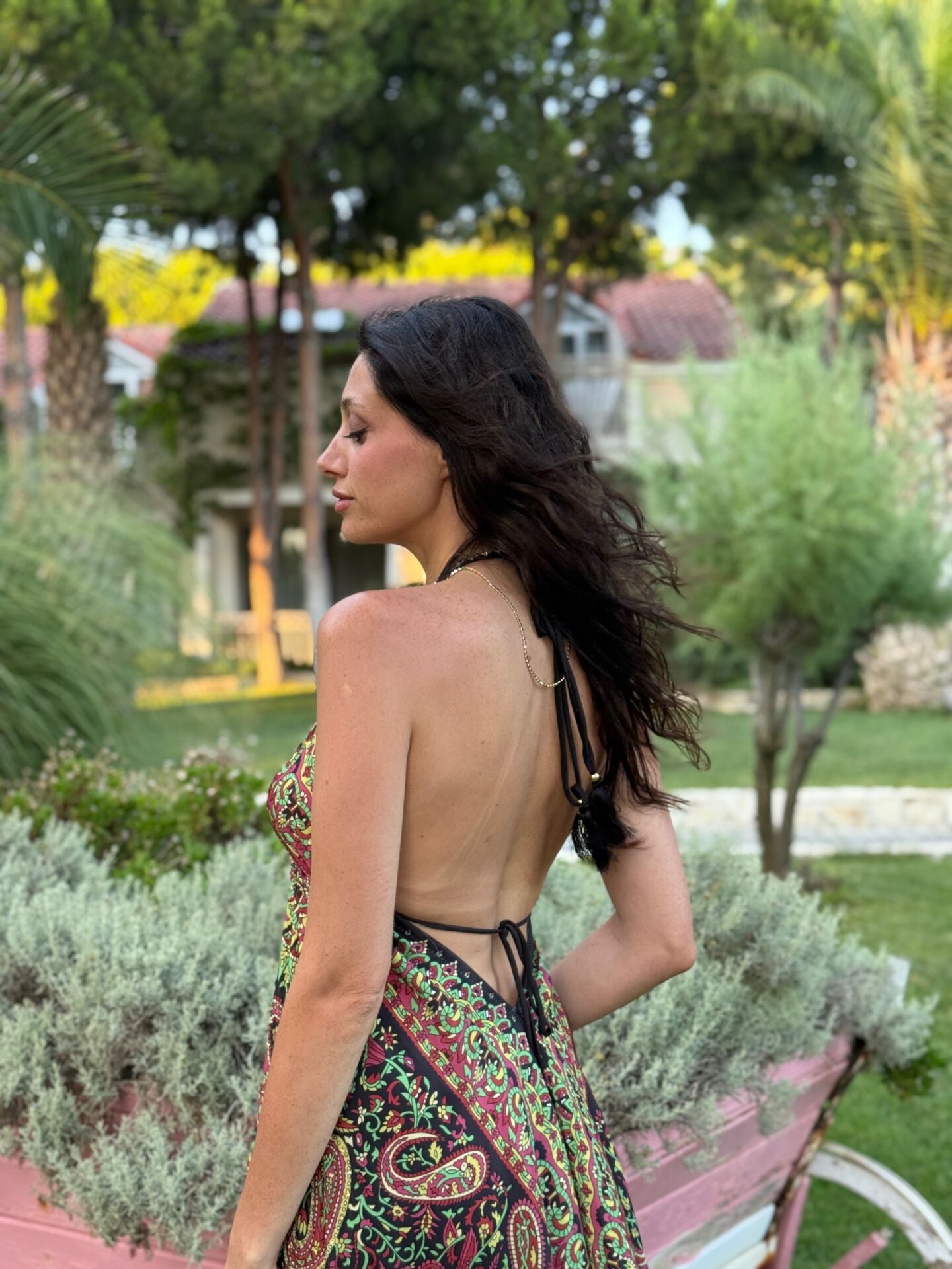 Etnik Desen Bağlamalı Taşlı Elbise