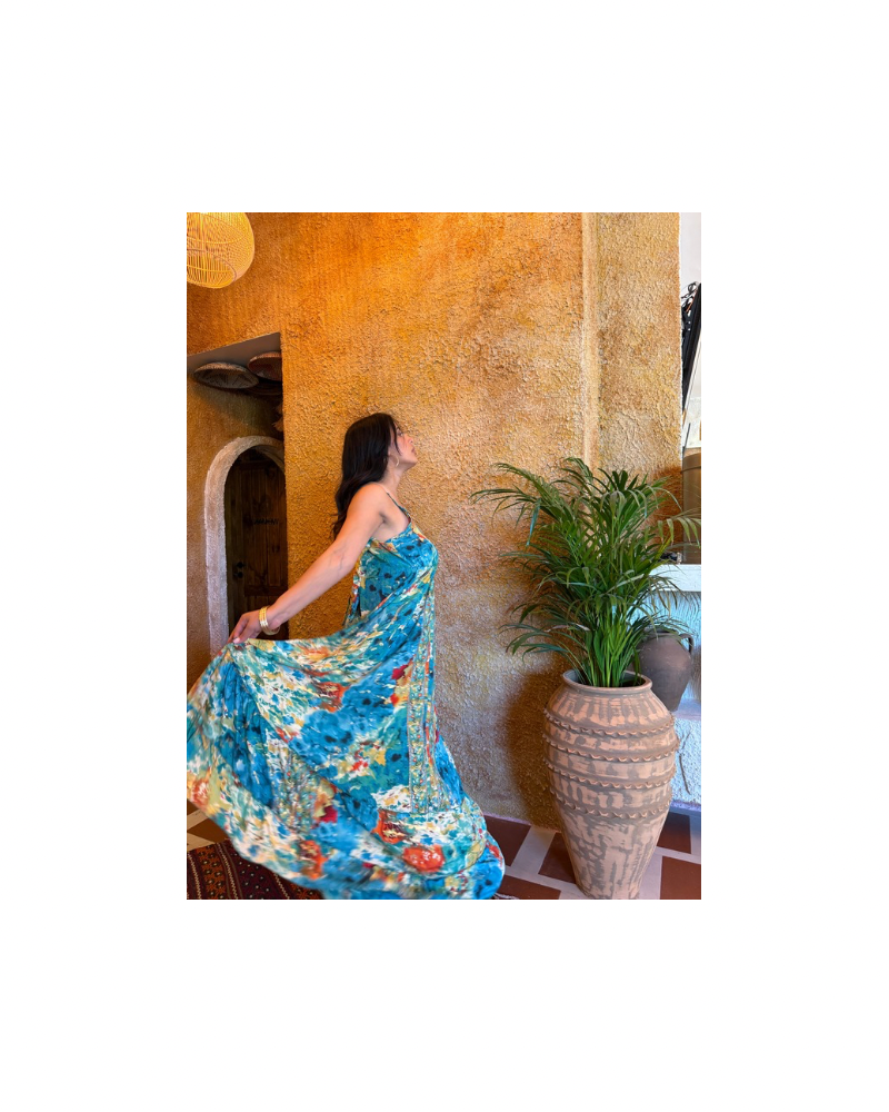 Fırfırlı Etnik Yeşil Karışık Renkli Live Elbise