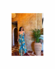 Fırfırlı Etnik Yeşil Karışık Renkli Live Elbise