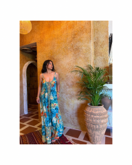 Fırfırlı Etnik Yeşil Karışık Renkli Live Elbise