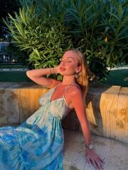 Mavi Önü Kısa Arkası Uzun İpek Elbise