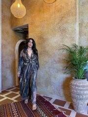 Siyah Gold  İpek Pantolon Takım