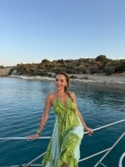 Mavi Yeşil Önü Kısa Arkası Uzun İpek Elbise