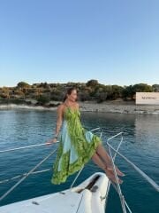 Mavi Yeşil Önü Kısa Arkası Uzun İpek Elbise