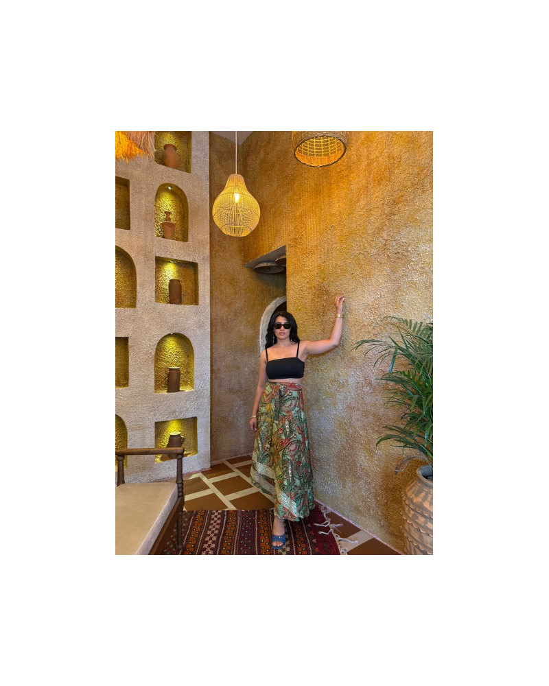 Çift Taraflı Dolamalı Hint İpeği Etek Yeşil