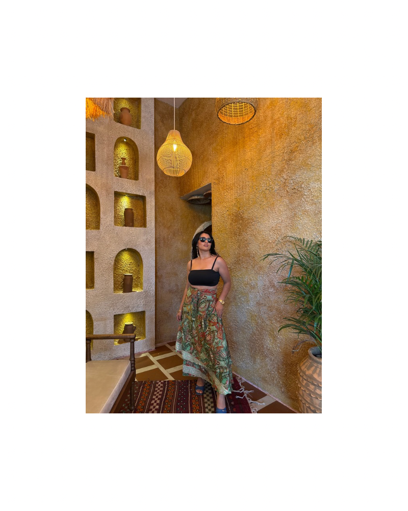 Çift Taraflı Dolamalı Hint İpeği Etek Yeşil