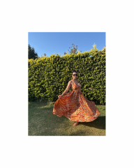 Turuncu  Gold Varaklı Elbise