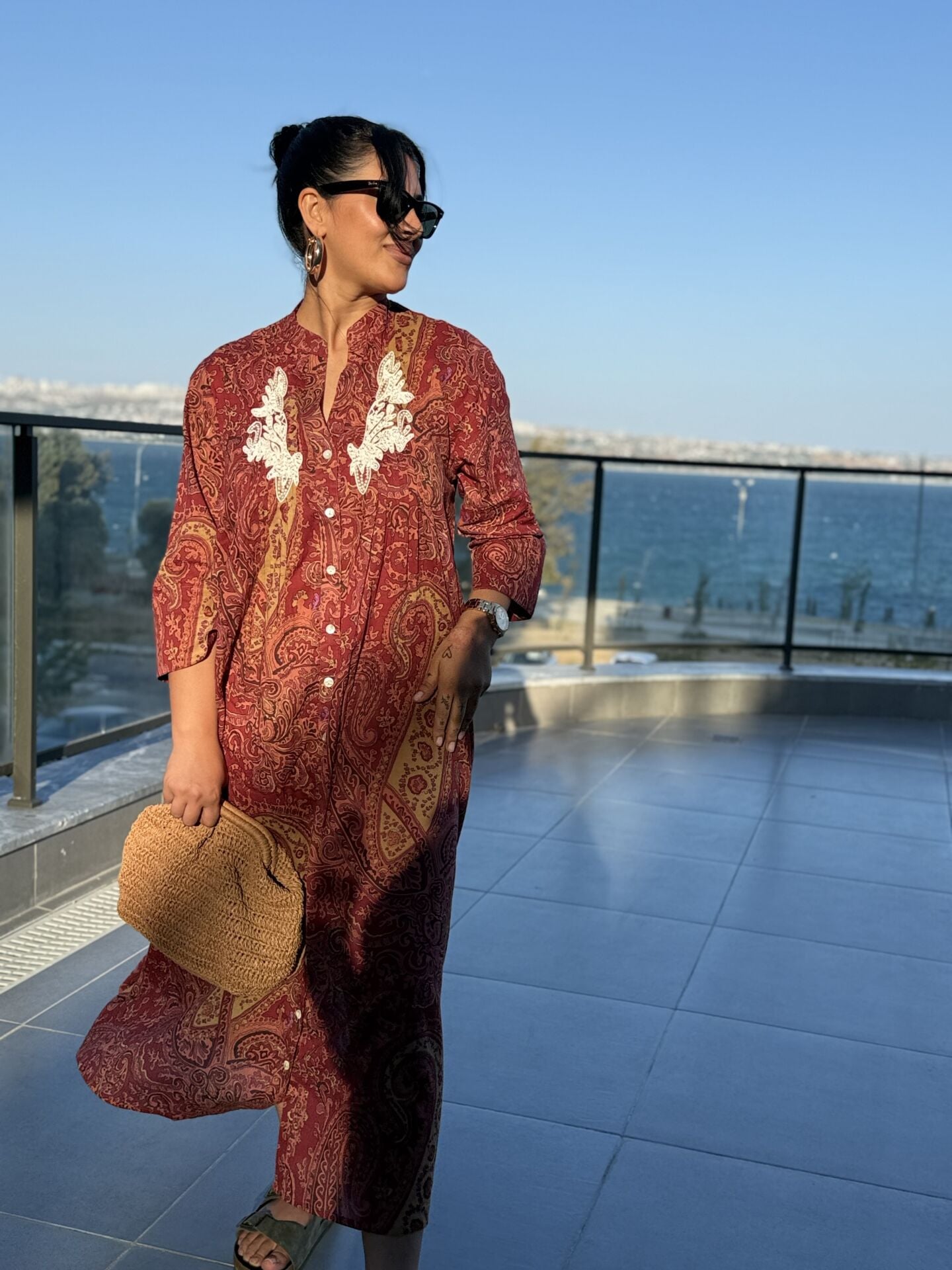 lEtnik Kiremit Gömlek Elbise